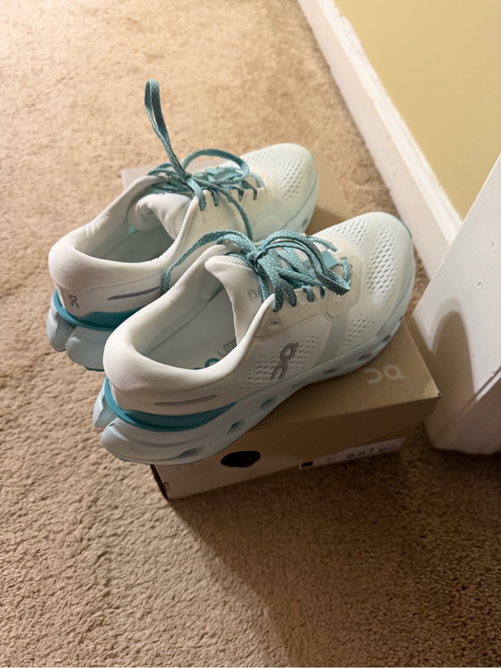 On Running Women's Athletic Shoes in Mint Blue and White
